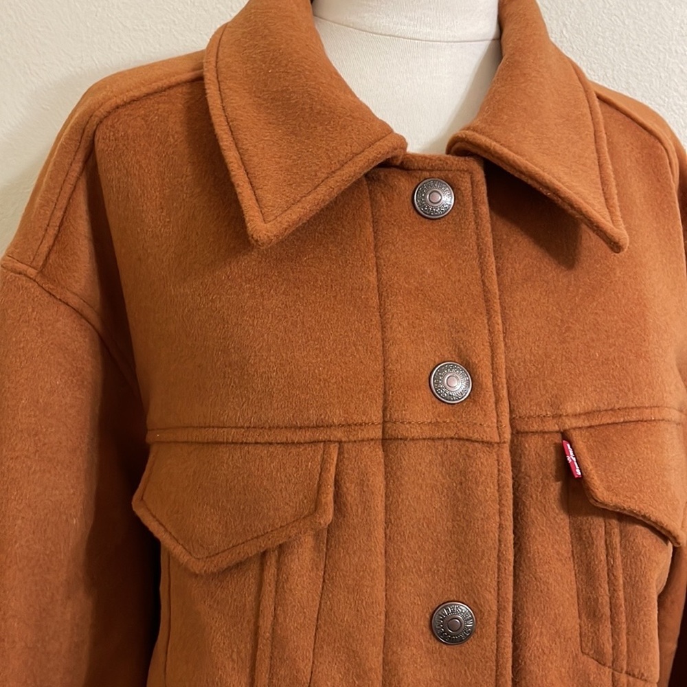 New ANTHROPOLOGIE Levi’s Varsity Trucker Jacket Oversize Wool Quilted Trending - Picture 7 of 14